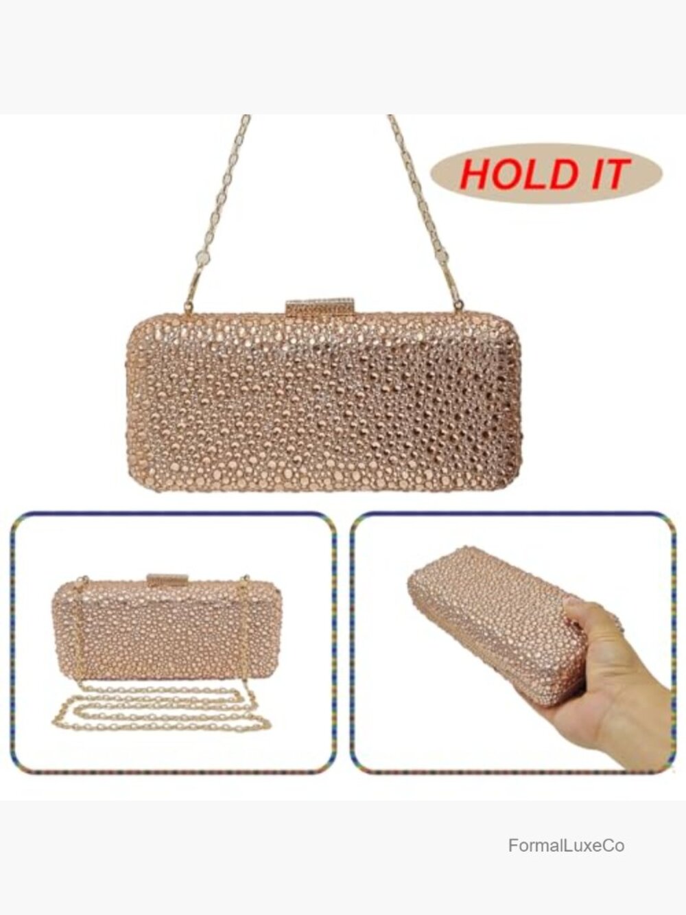 Rhinestone Crystal Box Evening Clutch Bridal Purse Formal Party Bag - Picture 6 of 6